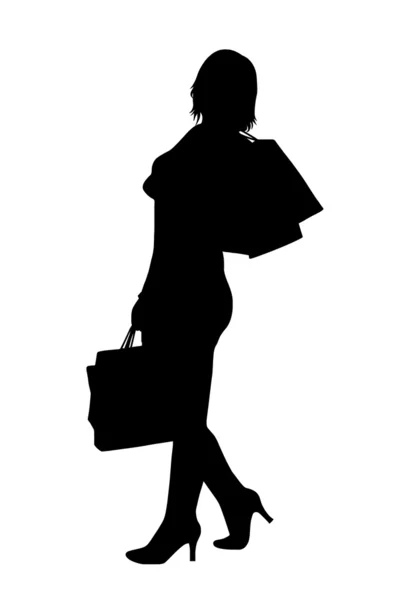 Silhouette femme shopping — Image vectorielle