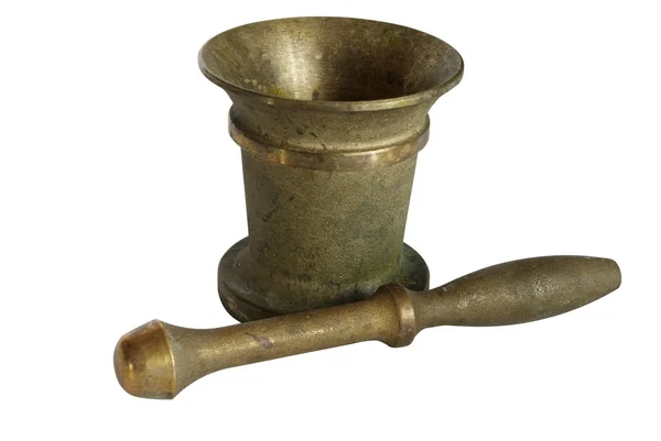 Brass mortar with a pestle — Stock Photo, Image