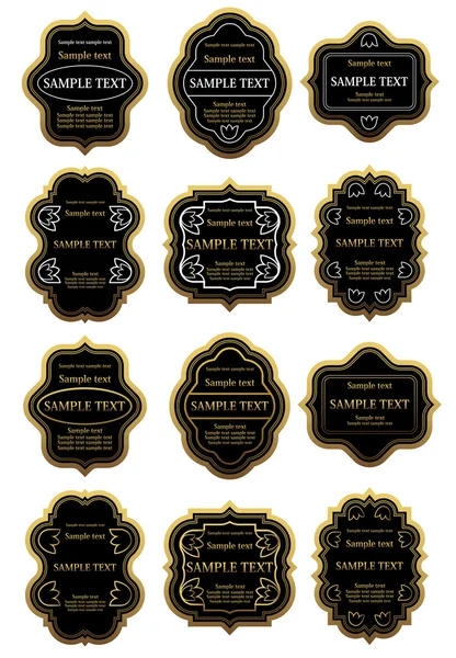 Set di etichette in oro e nere — Vettoriale Stock