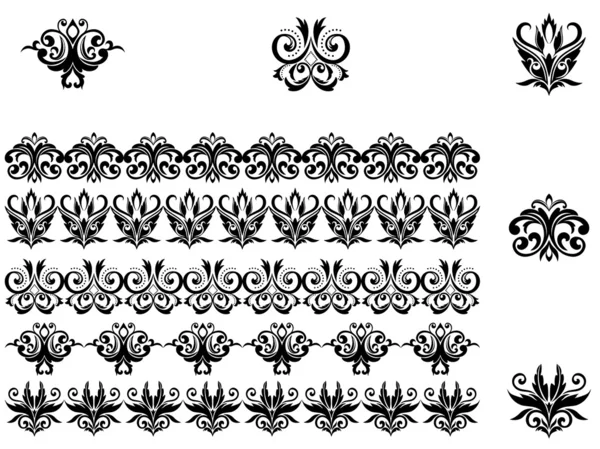 Las fronteras y los patrones de flor — Archivo Imágenes Vectoriales