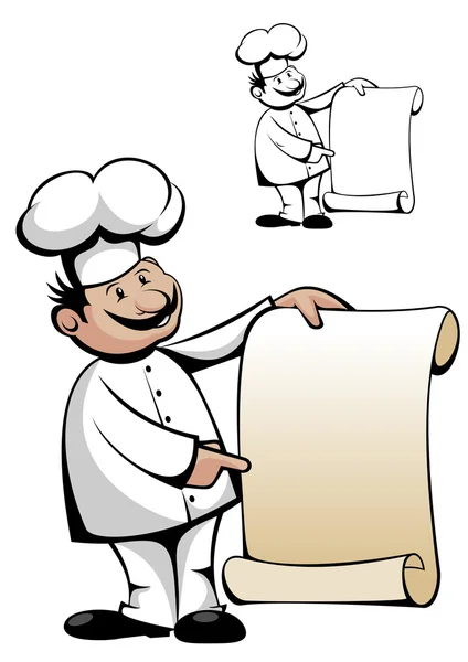 Chef in uniform with menu — Stock Vector
