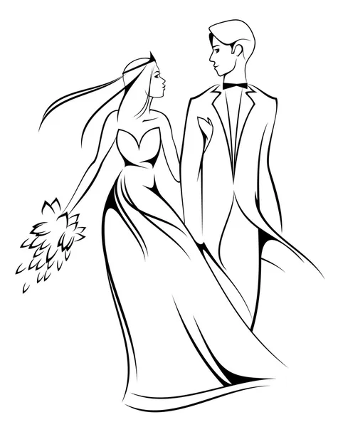 Bruid en bruidegom — Stockvector