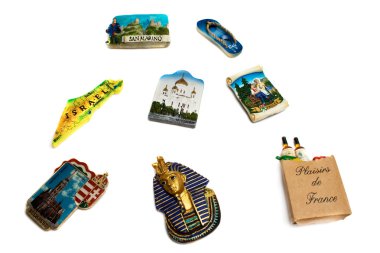 Magnets from several world country. Ideal for tourists theme. clipart