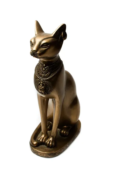 Bronzen figuur van de Egyptische kat. geïsoleerd op een witte pagina — Stockfoto
