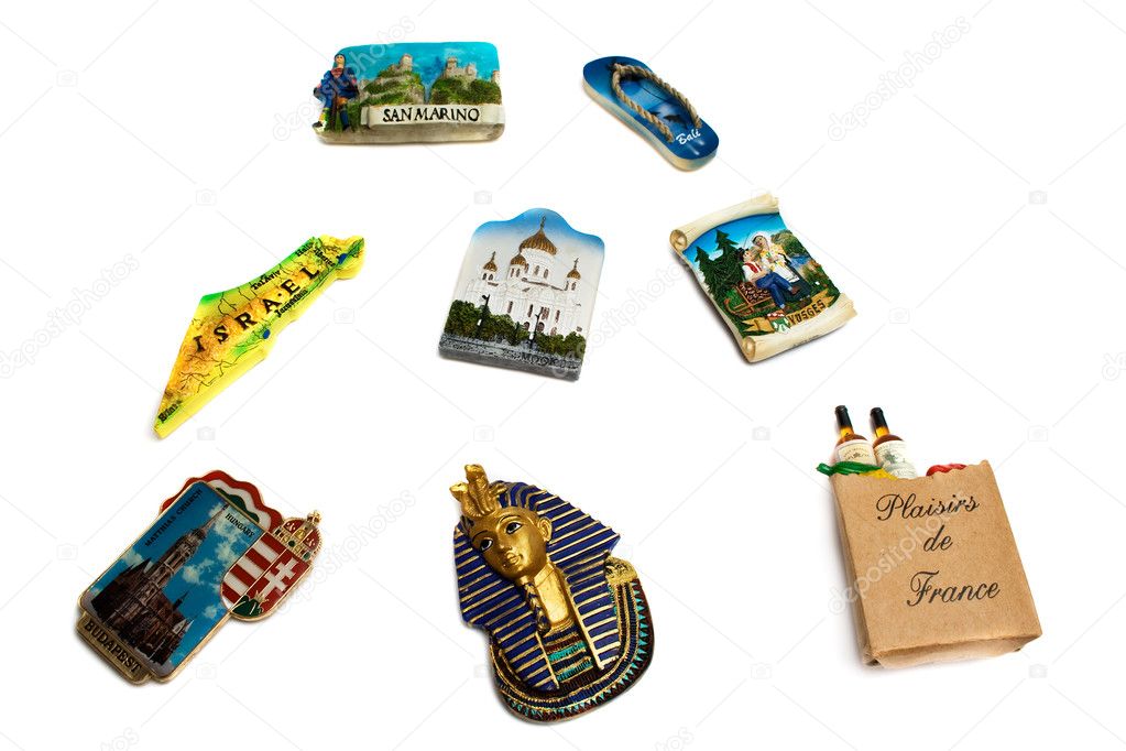 Magnets from several world country. Ideal for tourists theme.