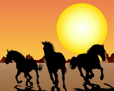 Horse on sunset background clipart