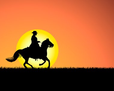 Horse on sunset background clipart