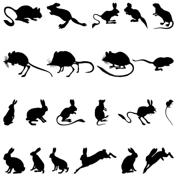 Siluetas de roedores — Vector de stock