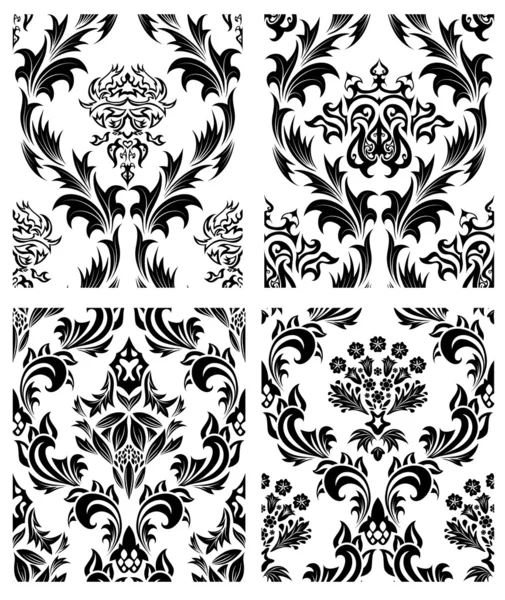 Conjunto de patrones de damasco sin costuras — Archivo Imágenes Vectoriales