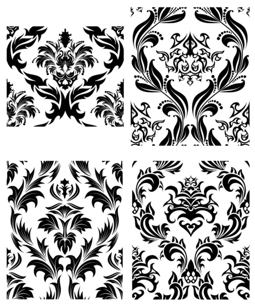 Conjunto de patrones de damasco sin costuras — Vector de stock