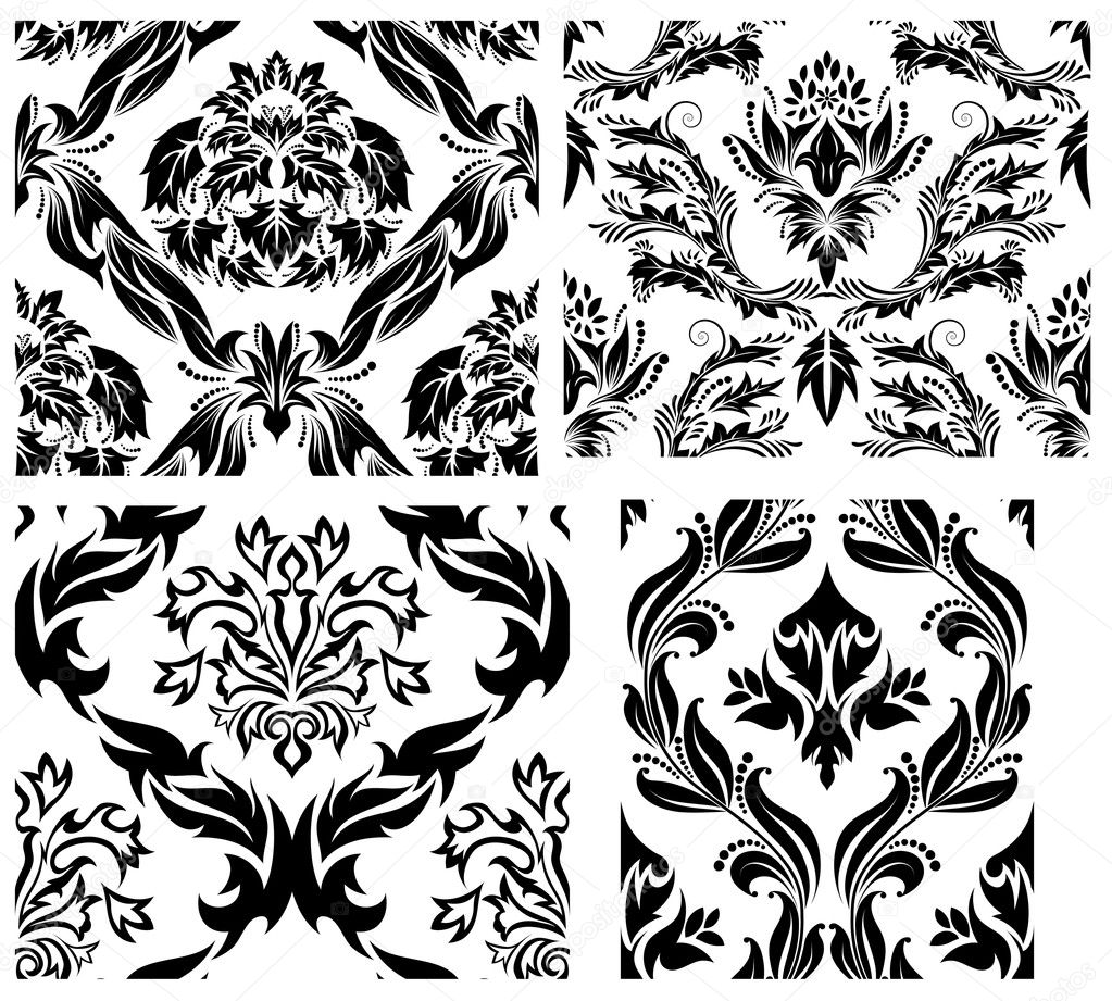 Seamless damask patterns set