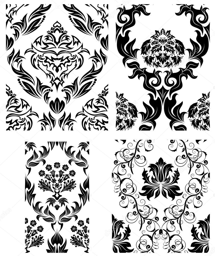 Seamless damask patterns set