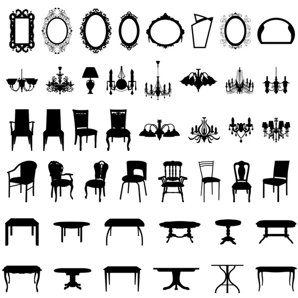 Ensemble de silhouette de meubles — Image vectorielle