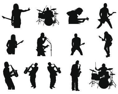 Set of rock and jazz silhouettes clipart