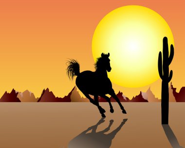 Horse on sunset background clipart