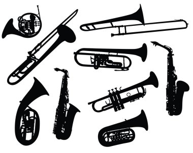 Silhouettes of wind instruments clipart