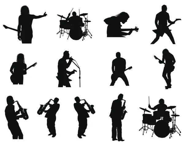 Set van rock en jazz silhouetten — Stockvector