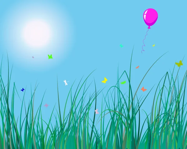 Grass and balloon — Stock Vector