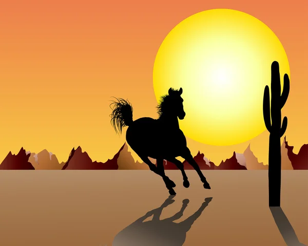 Paard op zonsondergang achtergrond — Stockvector