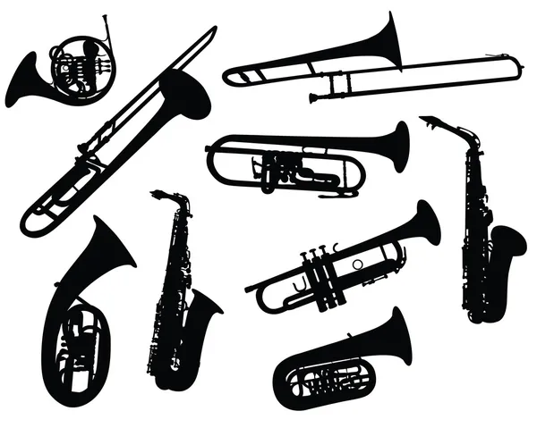 Silhouettes of wind instruments — Stock Vector
