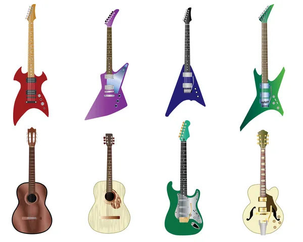 Conjunto de guitarras coloridas — Vetor de Stock