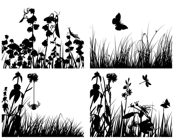 Silhouettes en herbe ensemble — Image vectorielle