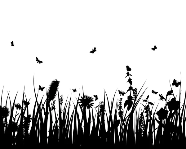 Διάνυσμα γρασίδι και λουλούδια — Διανυσματικό Αρχείο