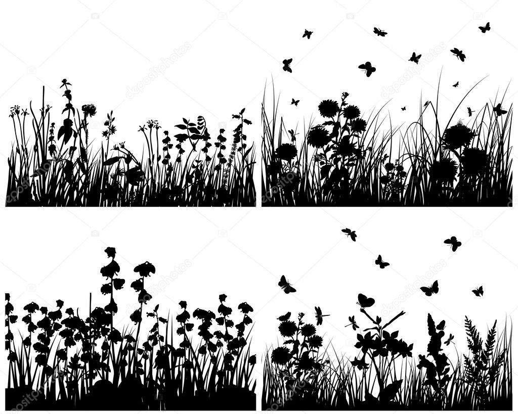 Grass silhouettes set