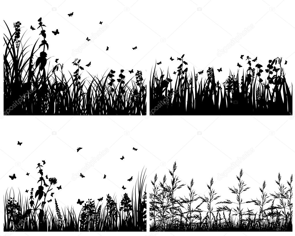 Grass silhouettes set
