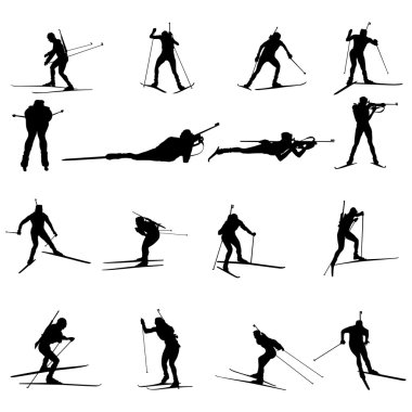 Biathlon silhouette set clipart