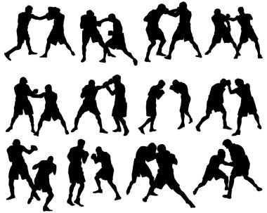 Boxing silhouette set clipart