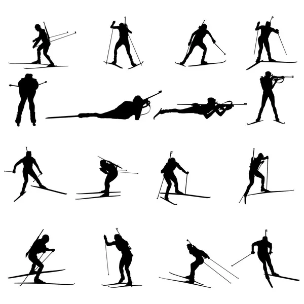 Set silhouette biathlon — Vettoriale Stock