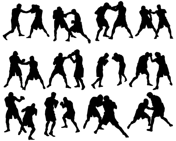 Ensemble de silhouette de boxe — Image vectorielle