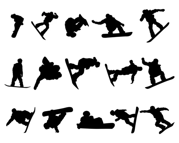 Snowboarde uomo silhouette set — Vettoriale Stock