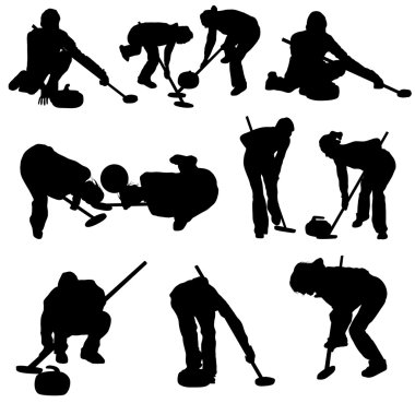 Curling silhouette set clipart