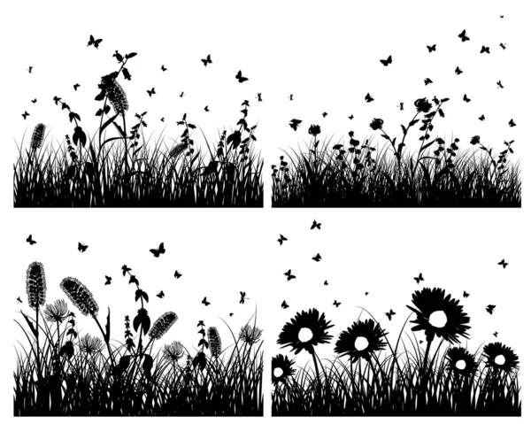 Ensemble de silhouettes d'herbe — Image vectorielle