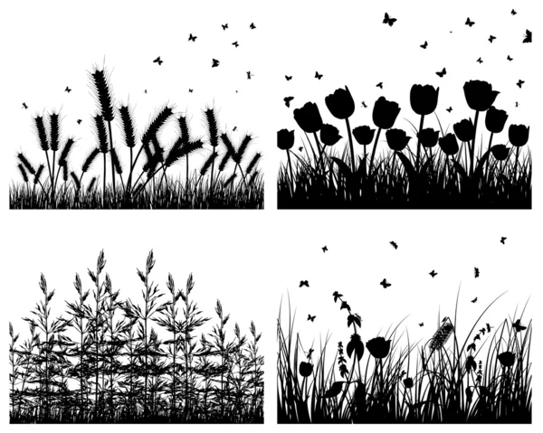 Ensemble de silhouettes d'herbe — Image vectorielle