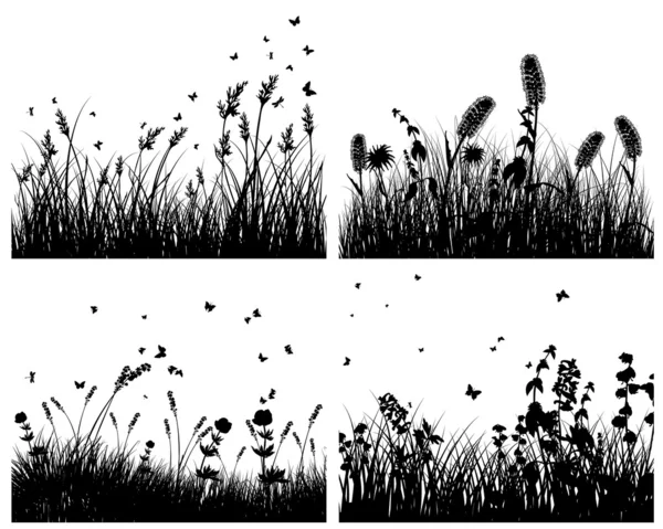 Set of grass silhouettes — Stock Vector