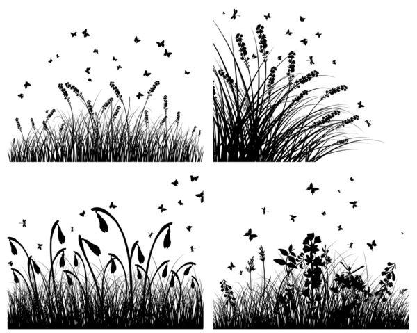 Conjunto de siluetas de hierba — Archivo Imágenes Vectoriales