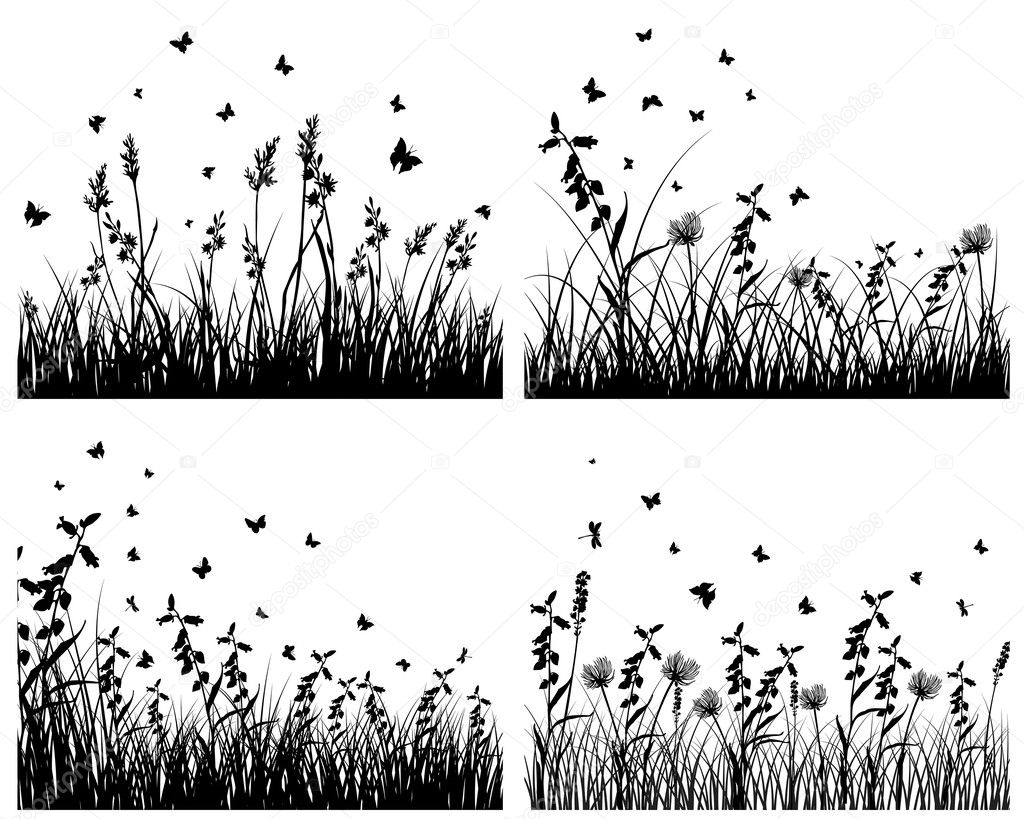 Set of grass silhouettes
