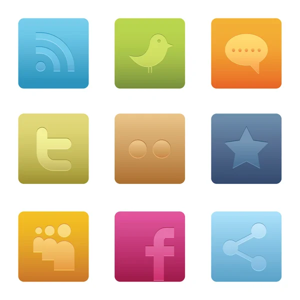Iconos cuadrados de medios sociales — Vector de stock