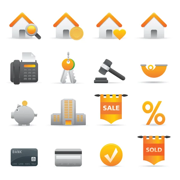Real State Icons Set | Yellow Serie 01 — Stock Vector
