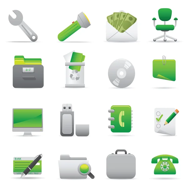 Iconos de oficina jalá Verde 11 — Archivo Imágenes Vectoriales