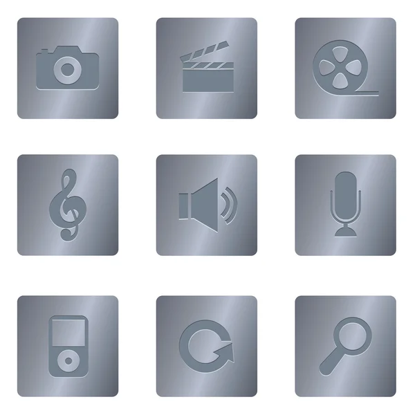 Multimedia pictogrammen | Staal Square 03 — Stockvector
