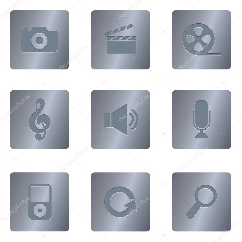 Multimedia Icons | Steel Square 03
