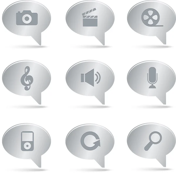 03 ezüst buborékok multimédia ikonok — Stock Vector