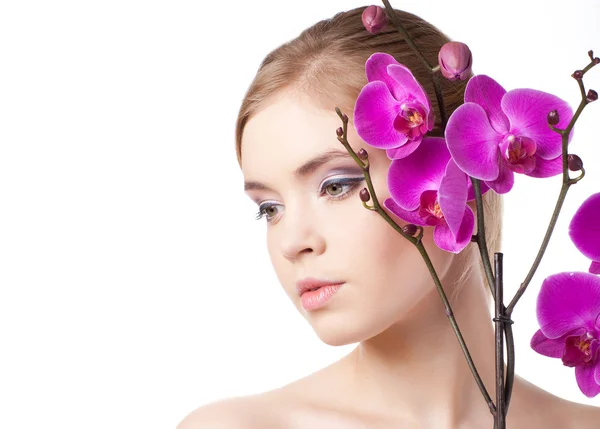 Pretty lady with flower — Stock Photo, Image