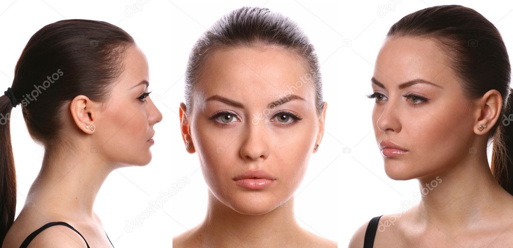 Photos: faces references | 3 views of the female face — Stock Photo