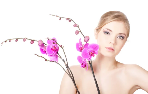 Pretty woman with flower — Stock Photo, Image