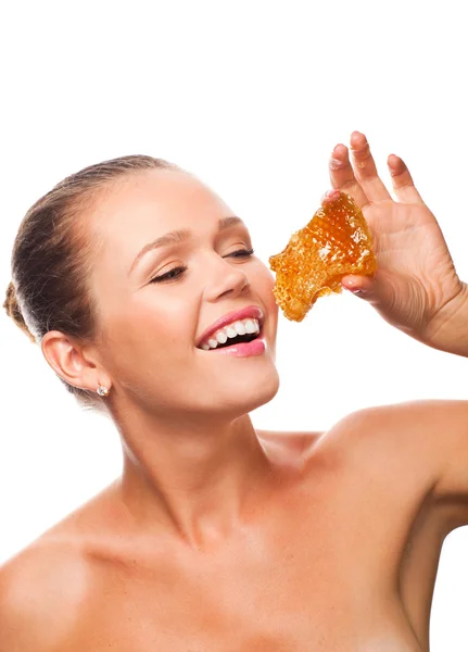 Mulher com favo de mel — Fotografia de Stock